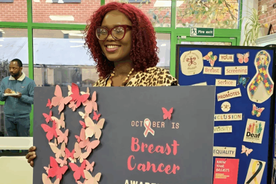 Dr Olubukola Ayodele at a breast cancer public engagement event