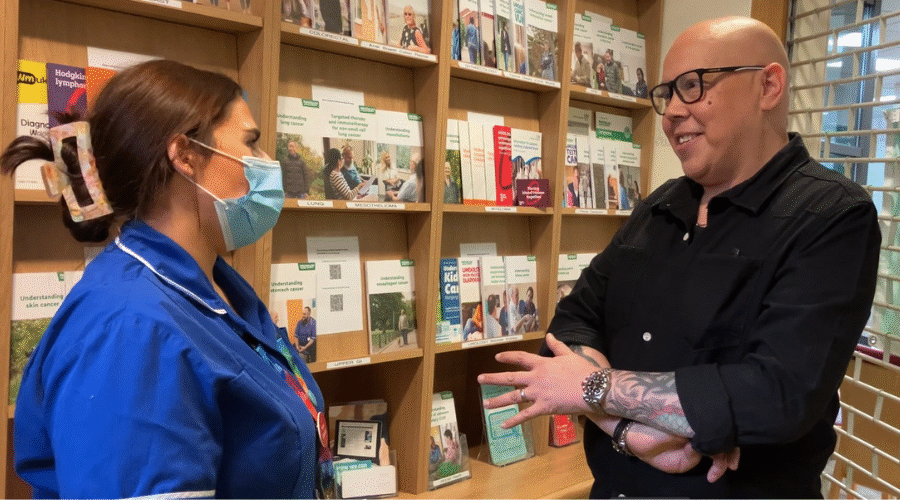 Sarcoma Clinical Nurse Specialist, Sally Clarke, with Kenneth Man