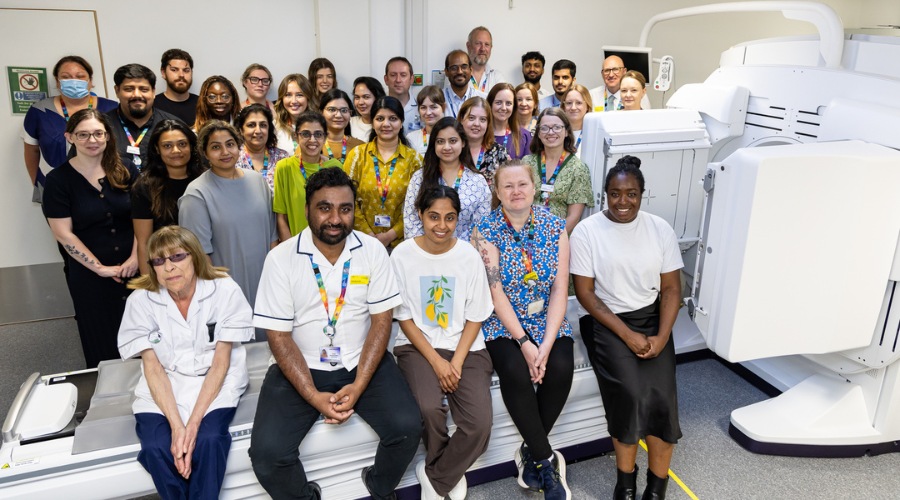 Colleagues at the unveiling of a new gamma camera for the nuclear medicine service, at the Glenfield Hospital. Photography credit: Martin Bird