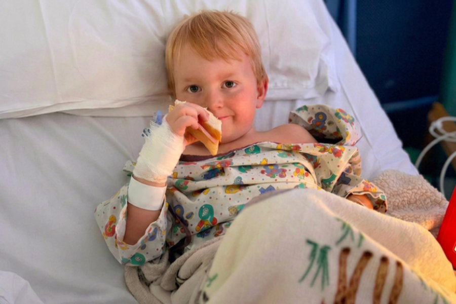 A picture of Logan in his hospital bed