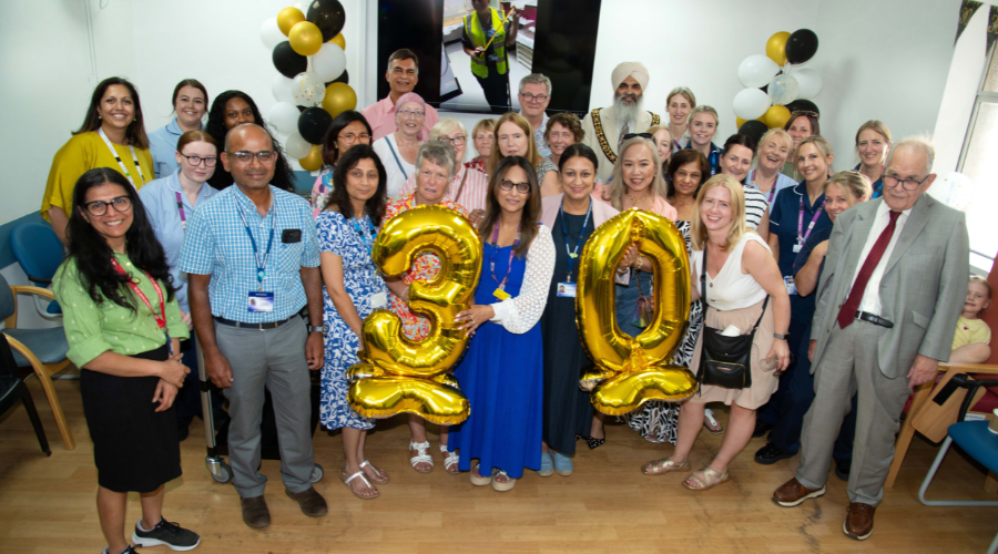 Colleagues from the Children's Intensive Care Unit team and Leicester Hospitals Charity, plus the Lord Mayor of Leicester, Councillor Kulwinder Singh Johal, at the unit's 30th anniversary celebration event