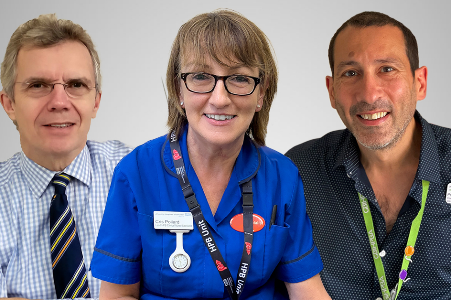 Consultant HPB Surgeon Professor Ashley Dennison, Lead HPB Clinical Nurse Specialist Cris Pollard, and Consultant HPB Surgeon Professor Giuseppe Garcea
