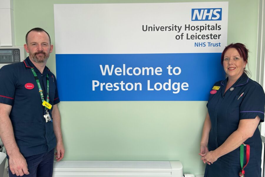 Matron Barry Fogarty and Emma Roberts, Head of Nursing, at the entrance to Preston Lodge 