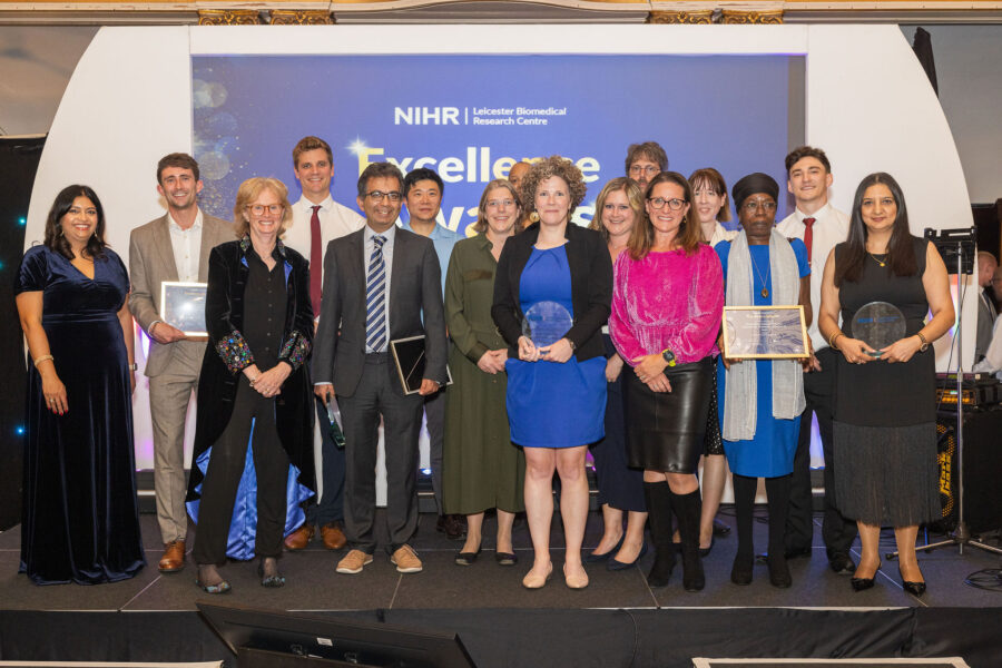 Group image of all the winners at the NIHR leicester BRC excellence awards function